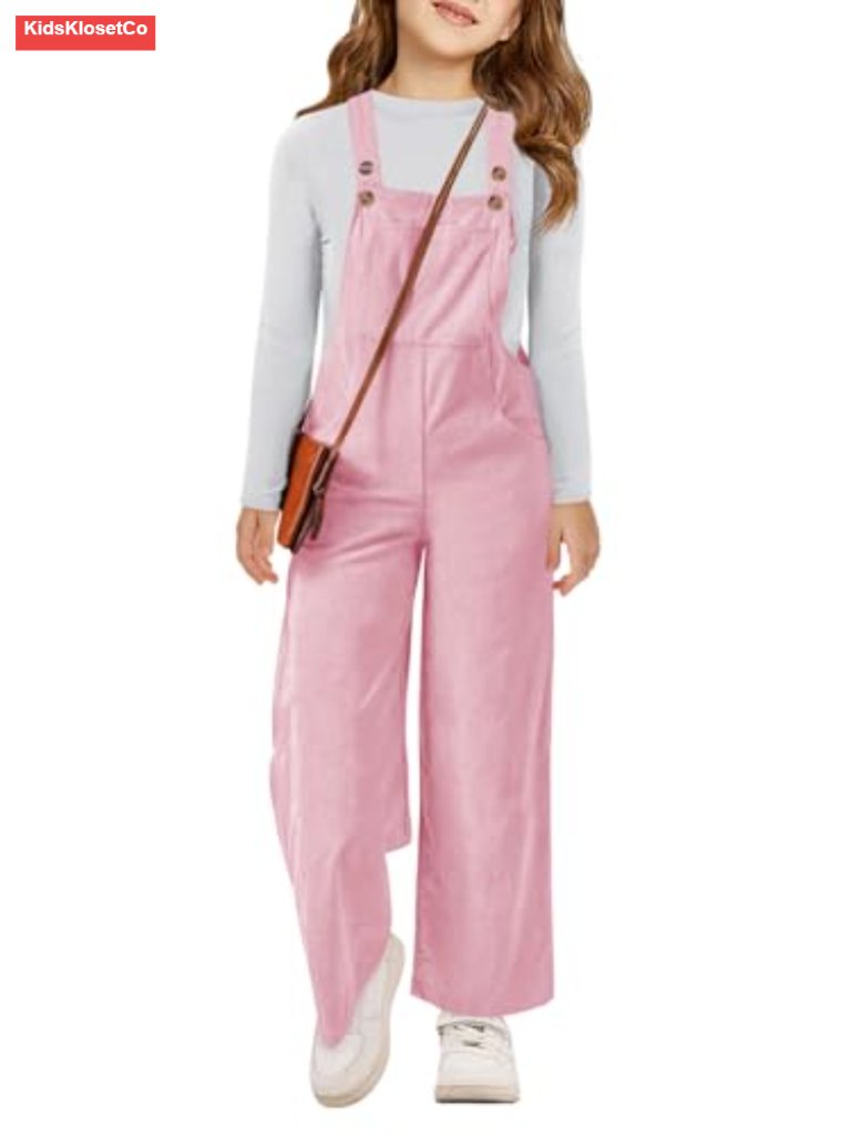 Kids Corduroy Overalls Jumpsuit Wide Leg Adjustable Straps Pockets